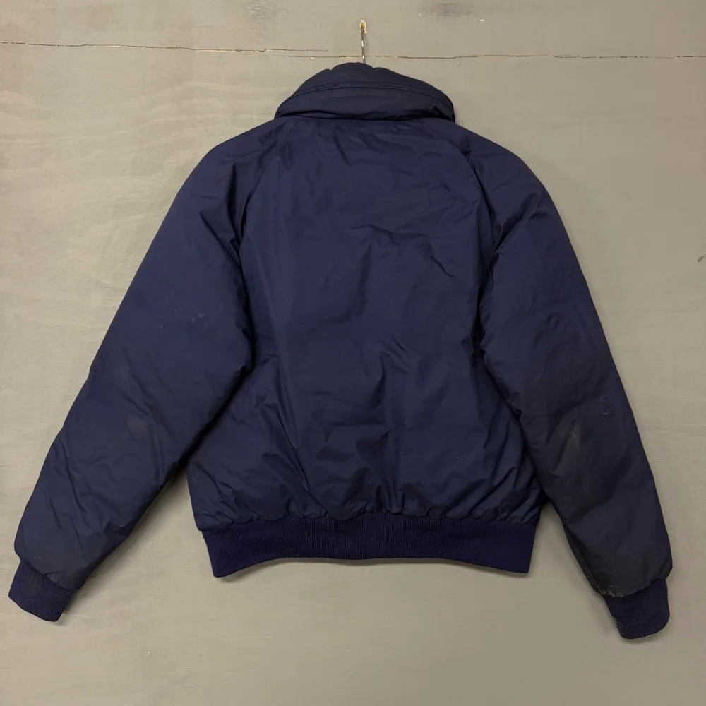 Vintage 80s Orvis Bomber Puff‎ Jacket Blue Full Zip Packable Hood Mens Medium